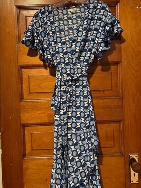 Max Studio Navy and White Printed Wrap Maxi Dress